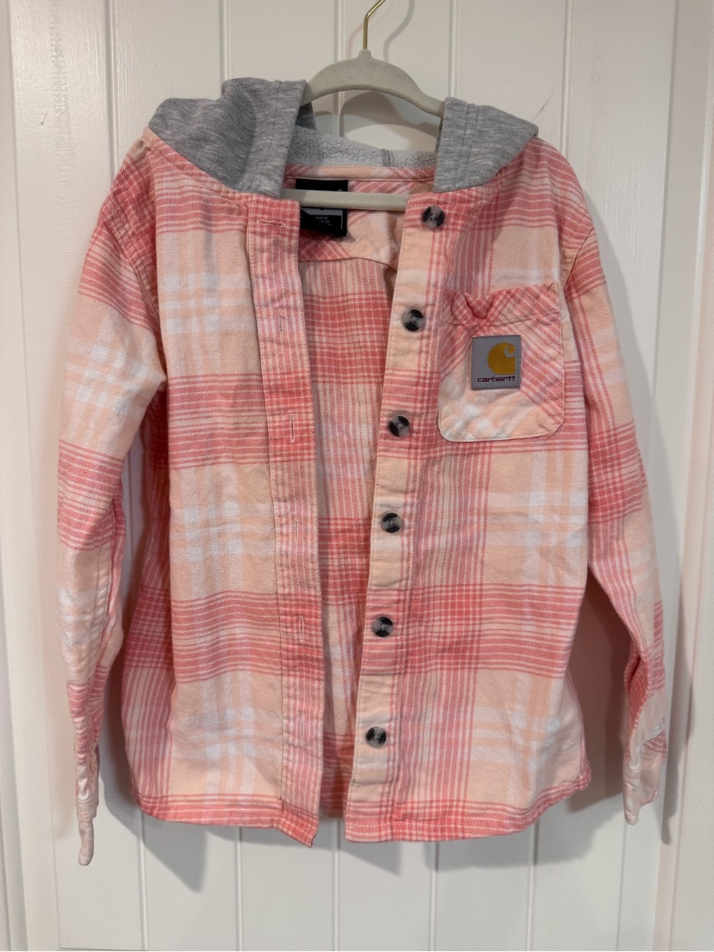 Carhartt Girls Pink Plaid Hooded Button-Down Shirt